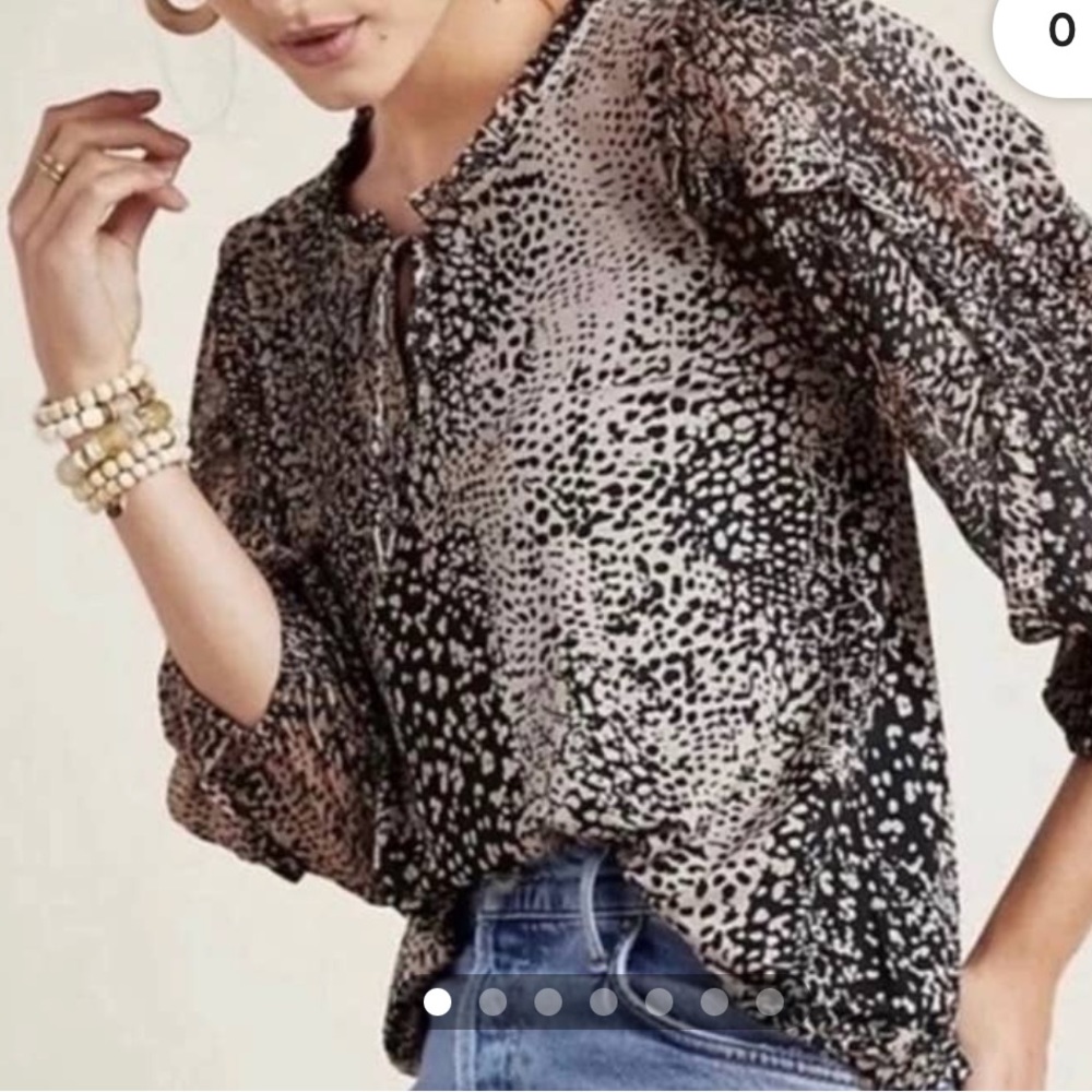 Anthropologie Maeve Taupe Black Metallic Animal Print Blouse